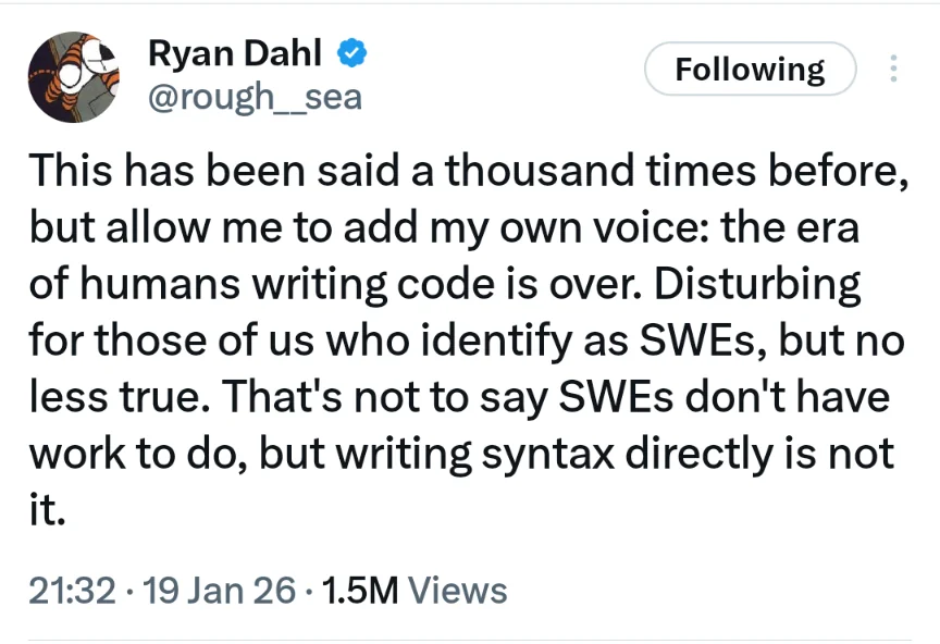 Ryan Dahl Tweet